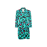 Green leopard skin print pattern Men's Long Sleeve Belted Night Robe