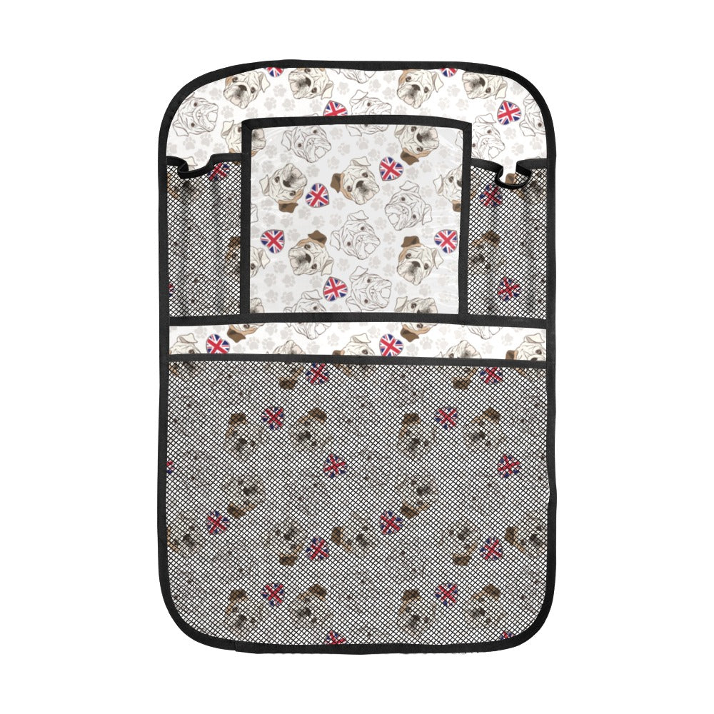 English Bulldog Pattern Print Design 01 Car Seat Back Organizer