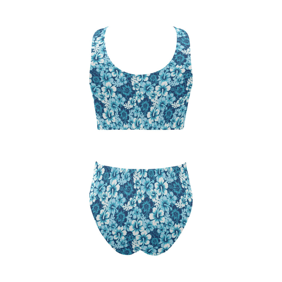 Hibiscus Pattern Print Design 03 Chest Bowknot High Waisted Bikini Swimsuit