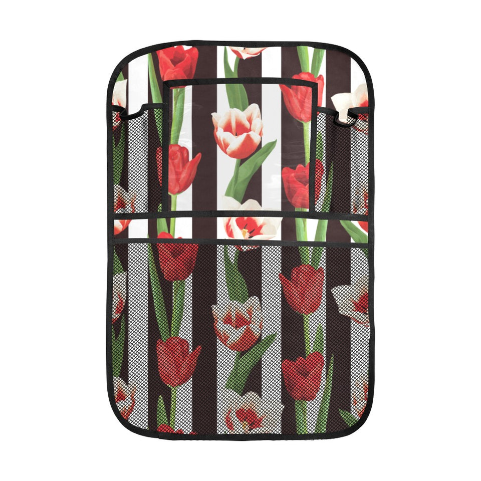 red and white tulips pattern Car Seat Back Organizer
