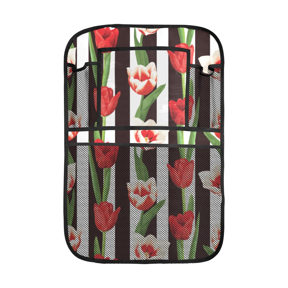 red and white tulips pattern Car Seat Back Organizer