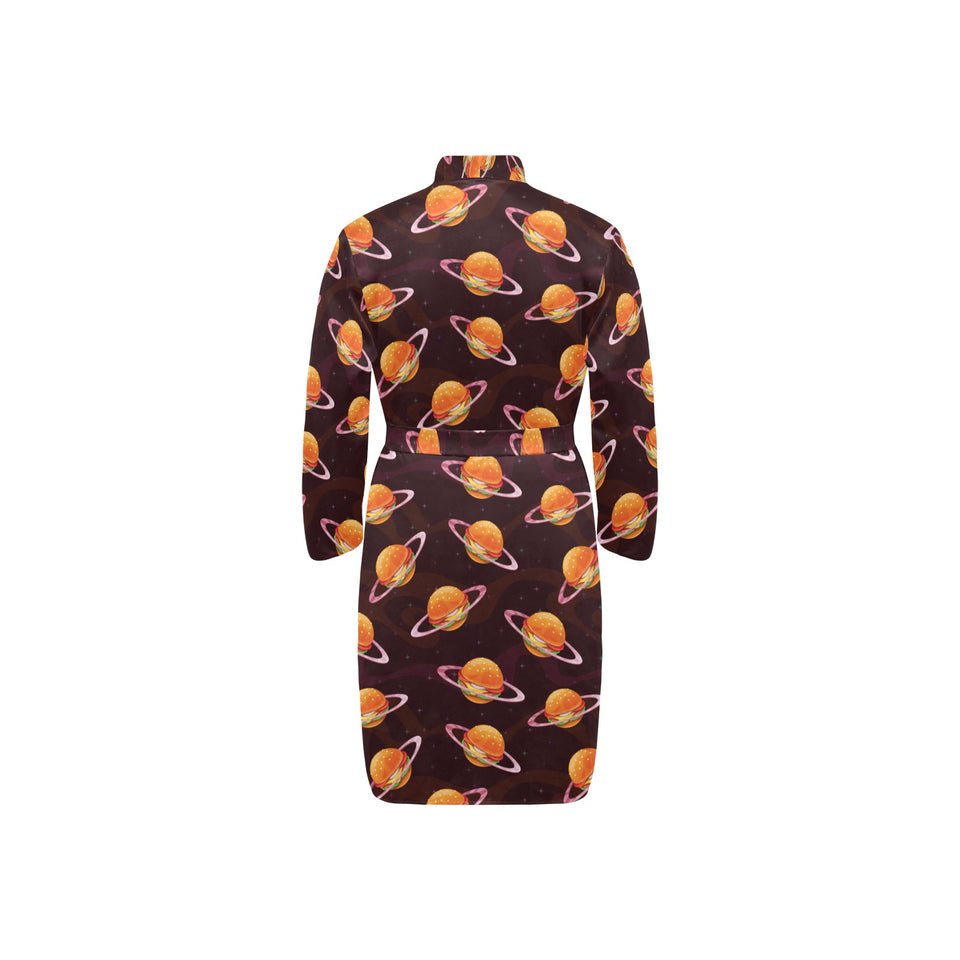 Hamburger Pattern Print Design 05 Men's Long Sleeve Belted Night Robe