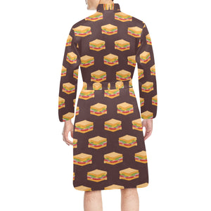 Sandwich Pattern Print Design 04 Men's Long Sleeve Belted Night Robe