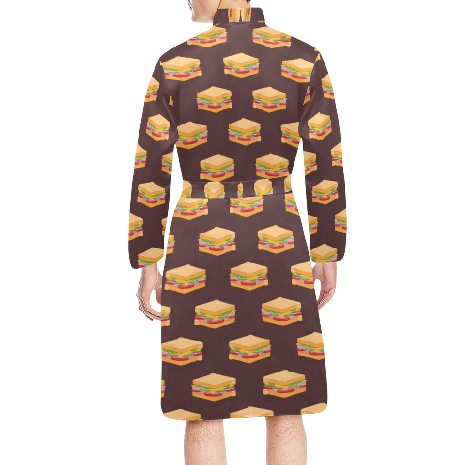 Sandwich Pattern Print Design 04 Men's Long Sleeve Belted Night Robe