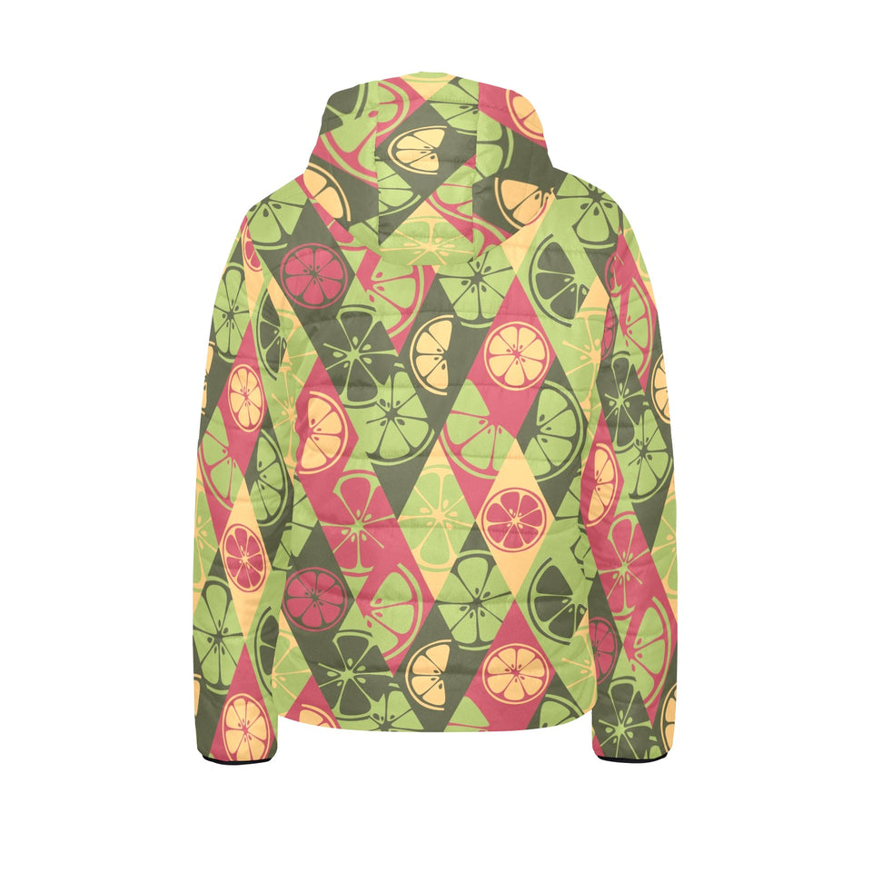 Cool Geometric lime pattern Kids' Boys' Girls' Padded Hooded Jacket