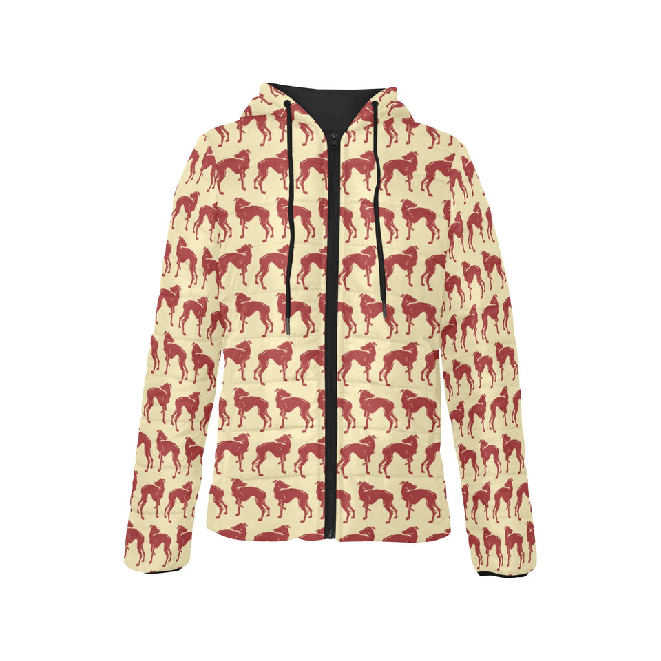 Greyhound Pattern Print Design 04 Women's Padded Hooded Jacket