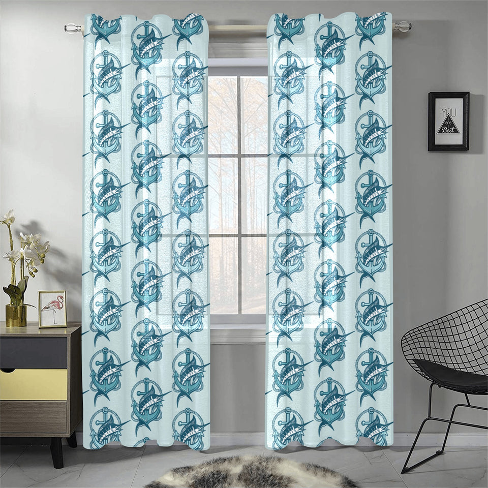 Swordfish Pattern Print Design 05 Gauze Curtain