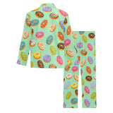 Colorful donut pattern green background Men's Long Pajama Set