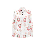 Daruma japanese wooden doll cherry blossom flower Women's Long Sleeve Polo Shirt