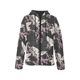 Japanese crane pink sakura pattern Women's Padded Hooded Jacket