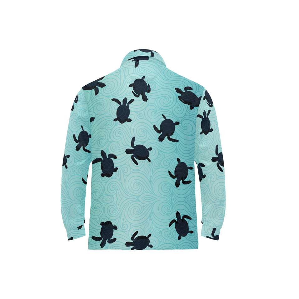 Sea turtle with blue ocean backgroud Men's Long Sleeve Polo Shirt