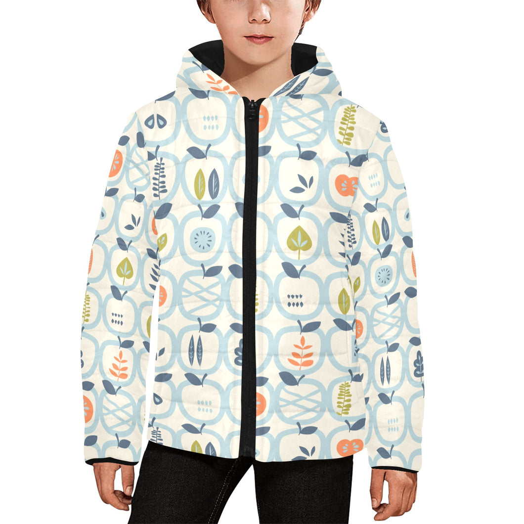 apples leaves pattern Kids' Boys' Girls' Padded Hooded Jacket