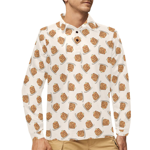 Pancake Pattern Print Design 01 Men's Long Sleeve Polo Shirt