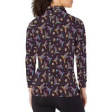 Hummingbird Pattern Print Design 04 Women's Long Sleeve Polo Shirt