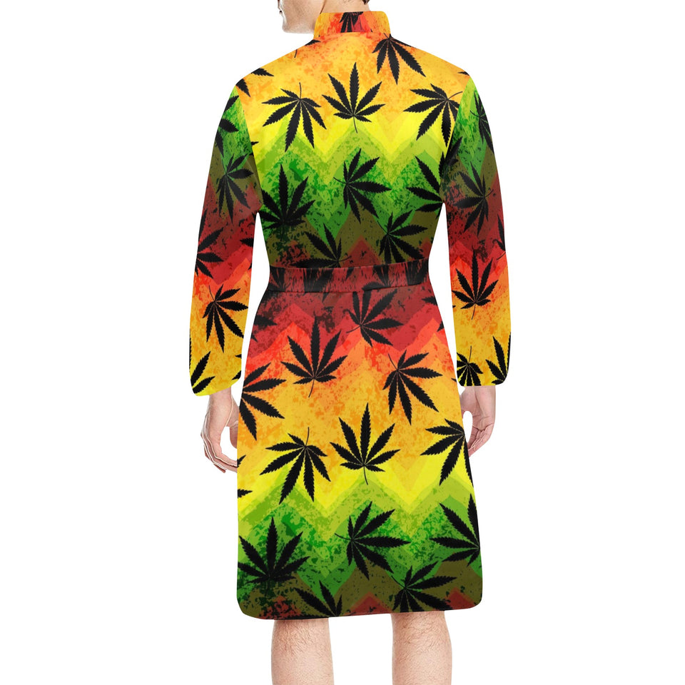 Canabis Marijuana Weed Pattern Print Design 03 Men's Long Sleeve Belted Night Robe
