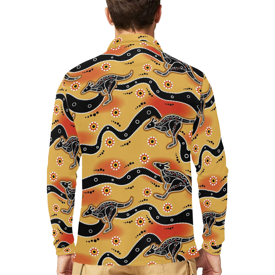 Kangaroo Australian aboriginal art pattern Men's Long Sleeve Polo Shirt