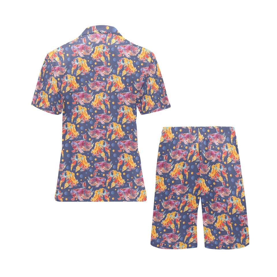 Goldfish Pattern Print Design 05 Men's V-Neck Short Pajama Set