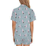 poodle dog pattern Women's V-Neck Short Pajama Set