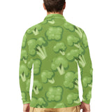 Broccoli pattern green background Men's Long Sleeve Polo Shirt