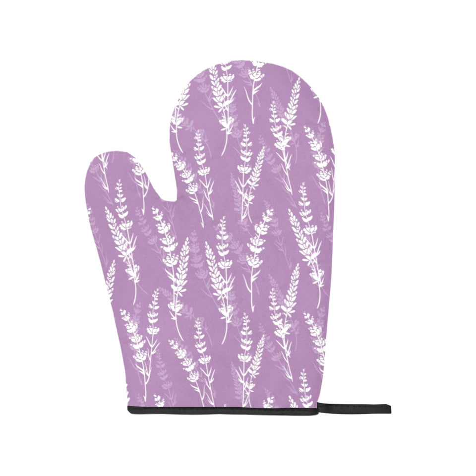 Lavender flowers purple pattern Heat Resistant Oven Mitt With Pot Holder(Four Pieces Set)