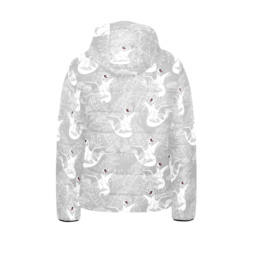 white swan gray background Kids' Boys' Girls' Padded Hooded Jacket