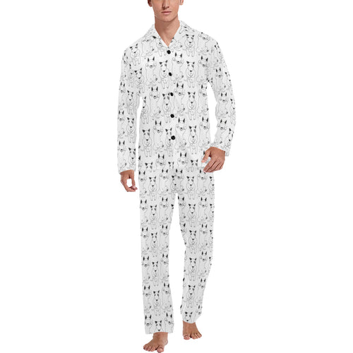 Bull Terrier Pattern Print Design 02 Men's Long Pajama Set
