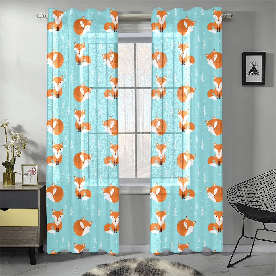 Fox pattern blue b ackground Gauze Curtain