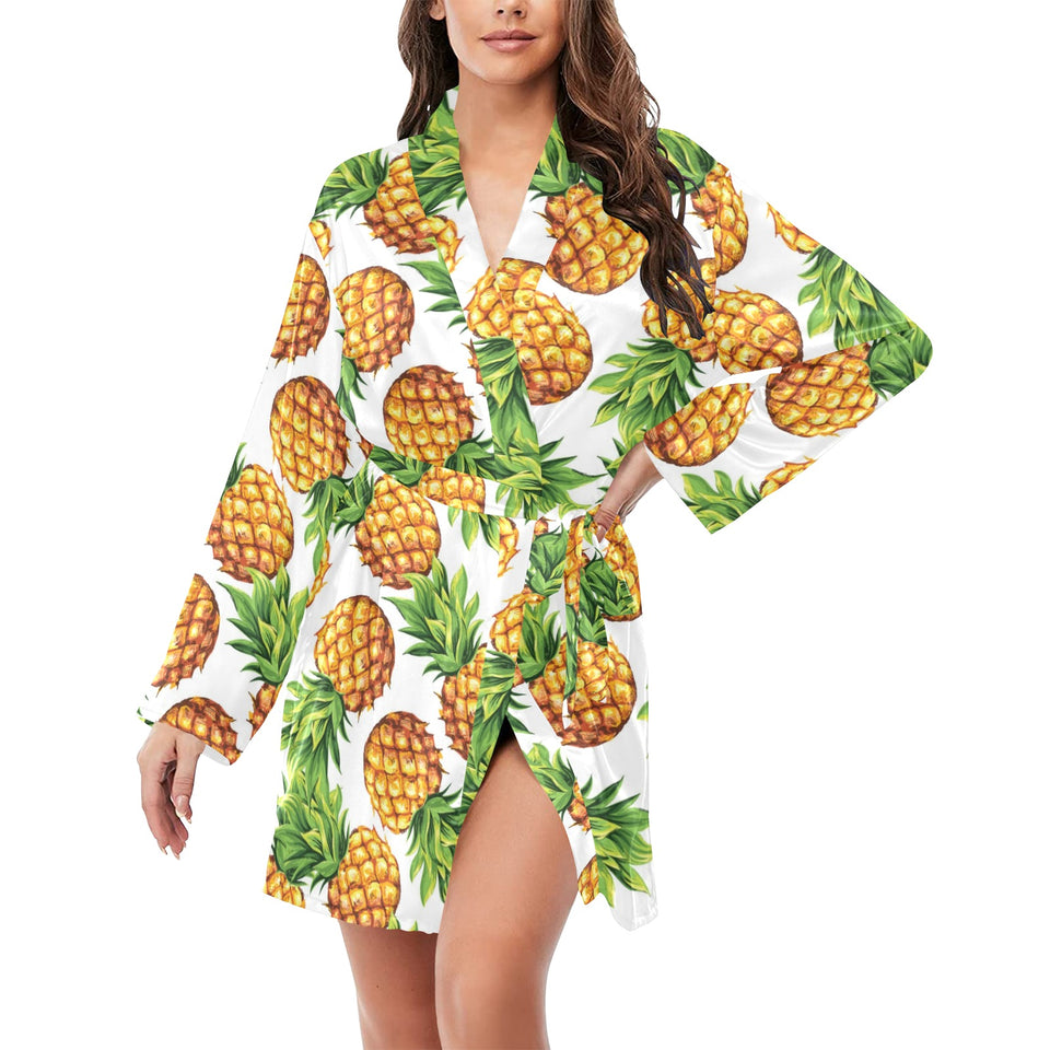 Pineapples design pattern Women's Long Sleeve Belted Night Robe