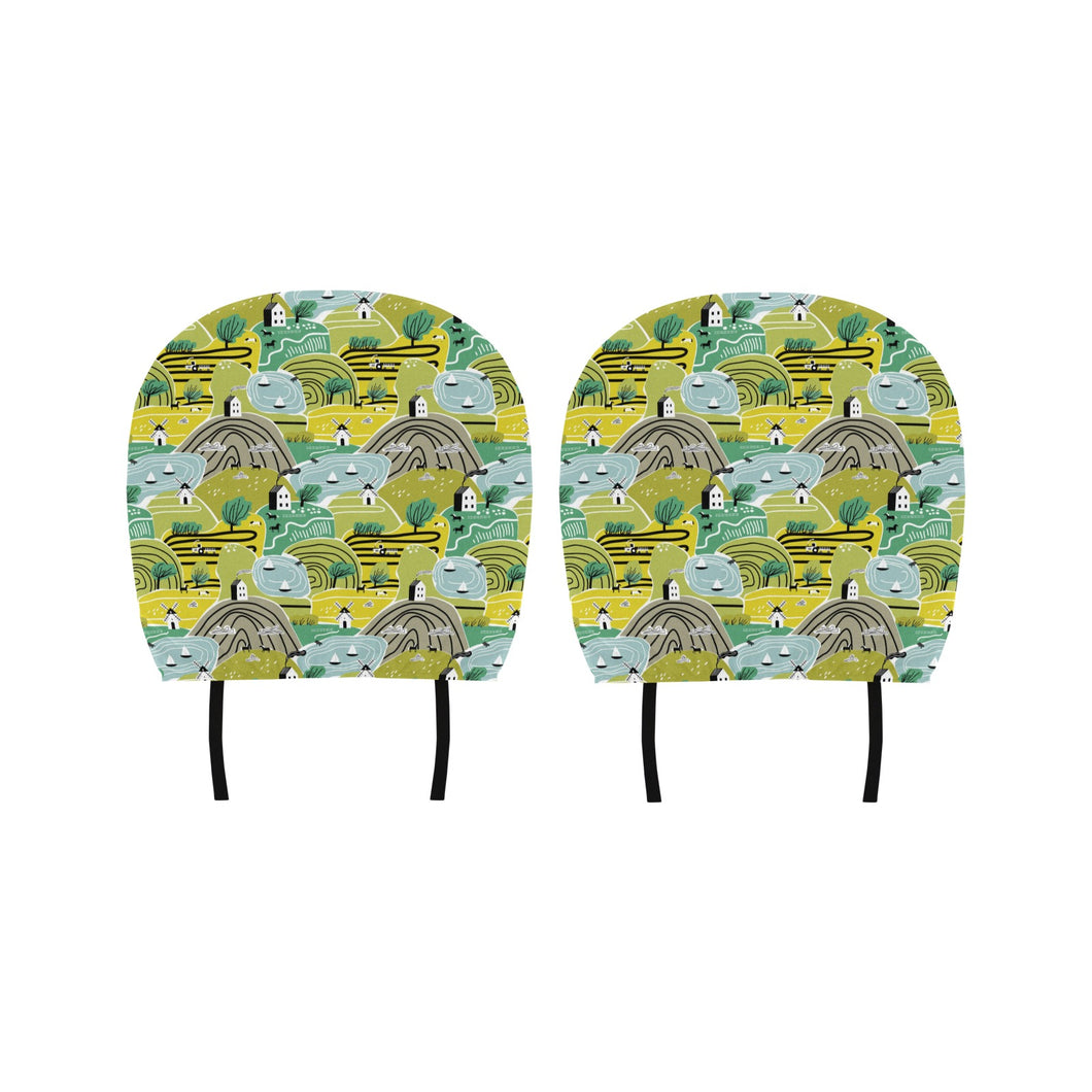 Hand drawn windmill pattern Car Headrest Cover