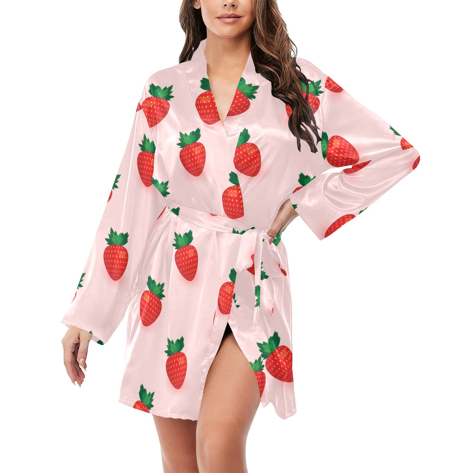 Strawberry beautiful pattern Women's Long Sleeve Belted Night Robe