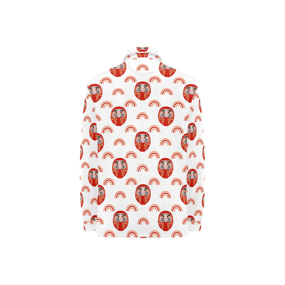 Daruma japanese wooden doll design pattern Women's Long Sleeve Polo Shirt