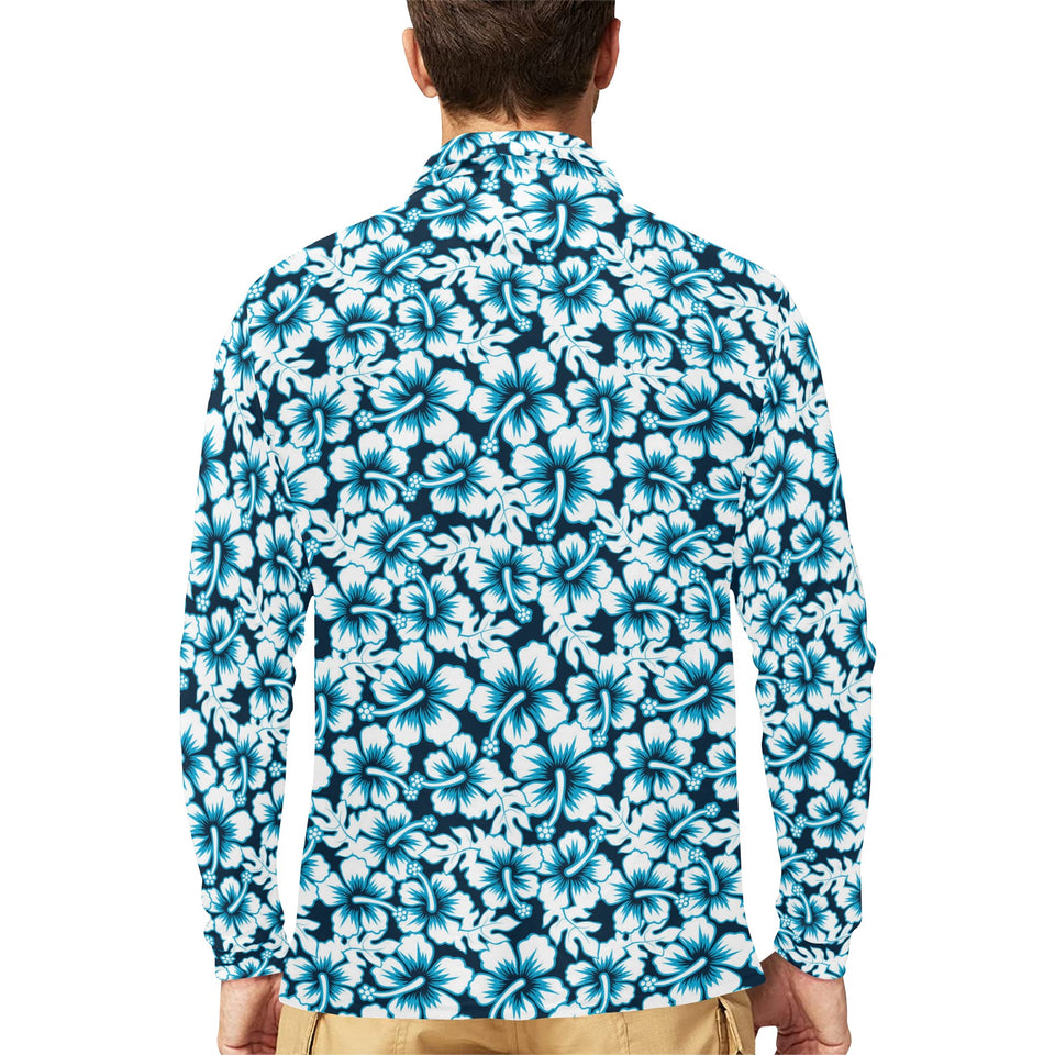 Hibiscus Pattern Print Design 04 Men's Long Sleeve Polo Shirt