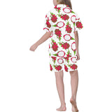 dragon fruits white background Kids' Boys' Girls' V-Neck Short Pajama Set