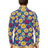 Passion fruit blue background Men's Long Sleeve Polo Shirt