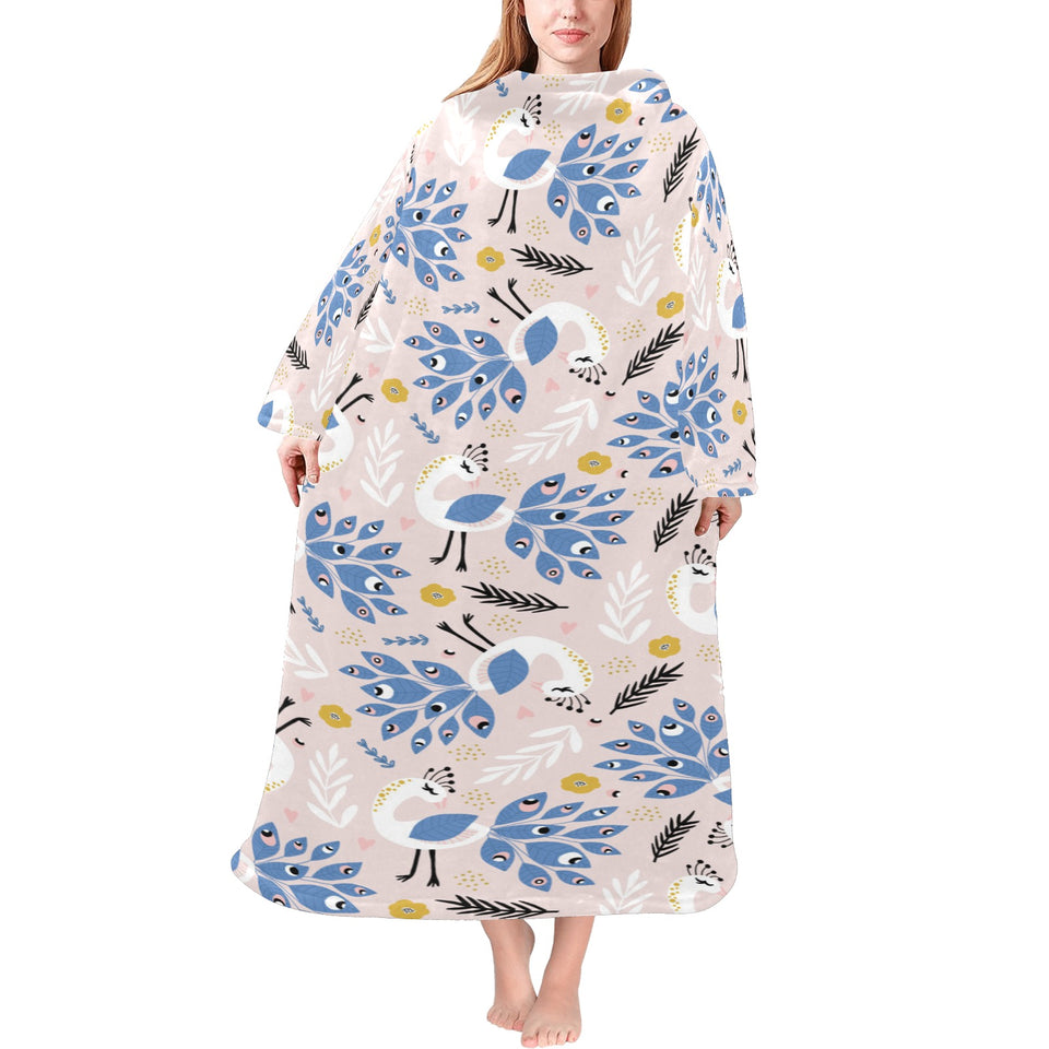 Cute peacock pattern Blanket Robe with Sleeves