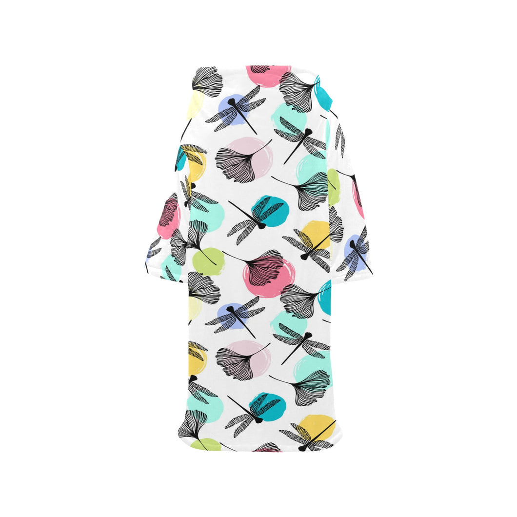 Dragonflies ginkgo leaves pattern Blanket Robe with Sleeves
