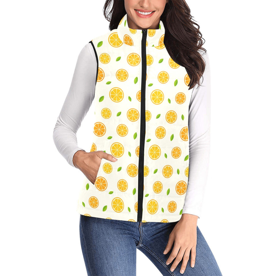 oranges leaves pattern Women's Padded Vest