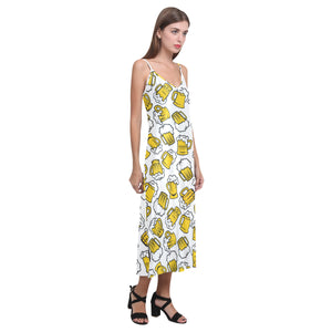 Beer design pattern V-Neck Open Fork Long Dress