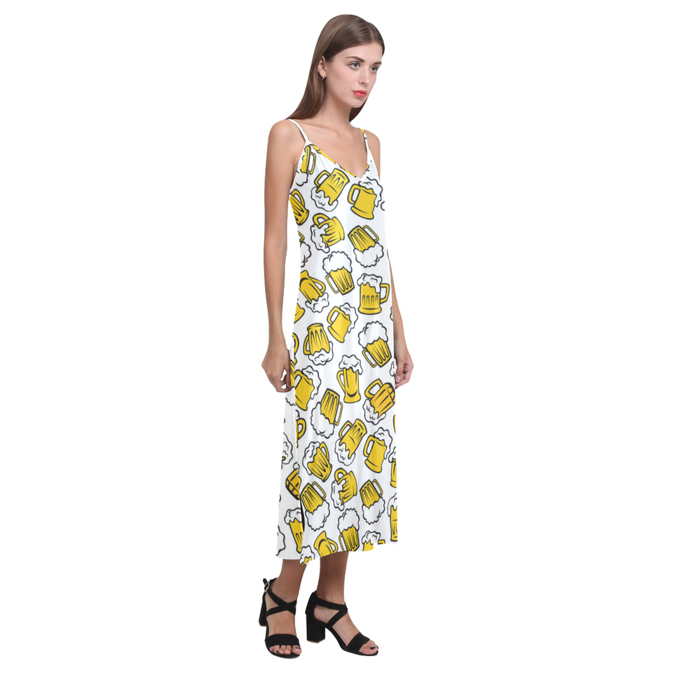 Beer design pattern V-Neck Open Fork Long Dress