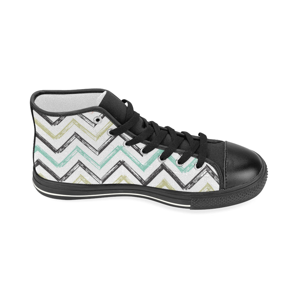 zigzag  chevron paint pattern Women's High Top Canvas Shoes Black