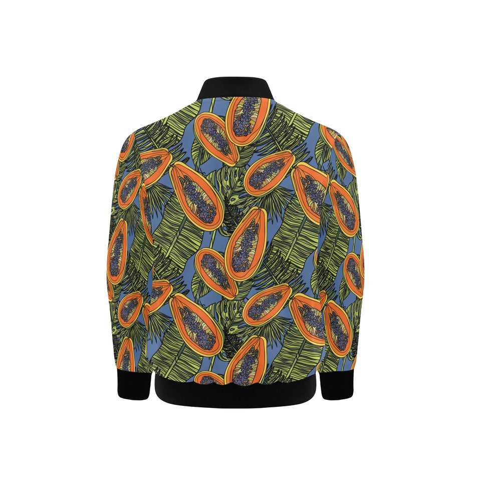 Colorful papaya tropical leaves Kids' Boys' Girls' Bomber Jacket