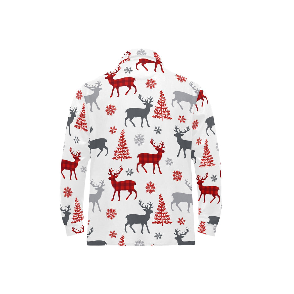 Deer tree snowflakes chrismas pattern Men's Long Sleeve Polo Shirt