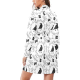 Crows floral wreath rabbit pattern Women's Long Sleeve Belted Night Robe