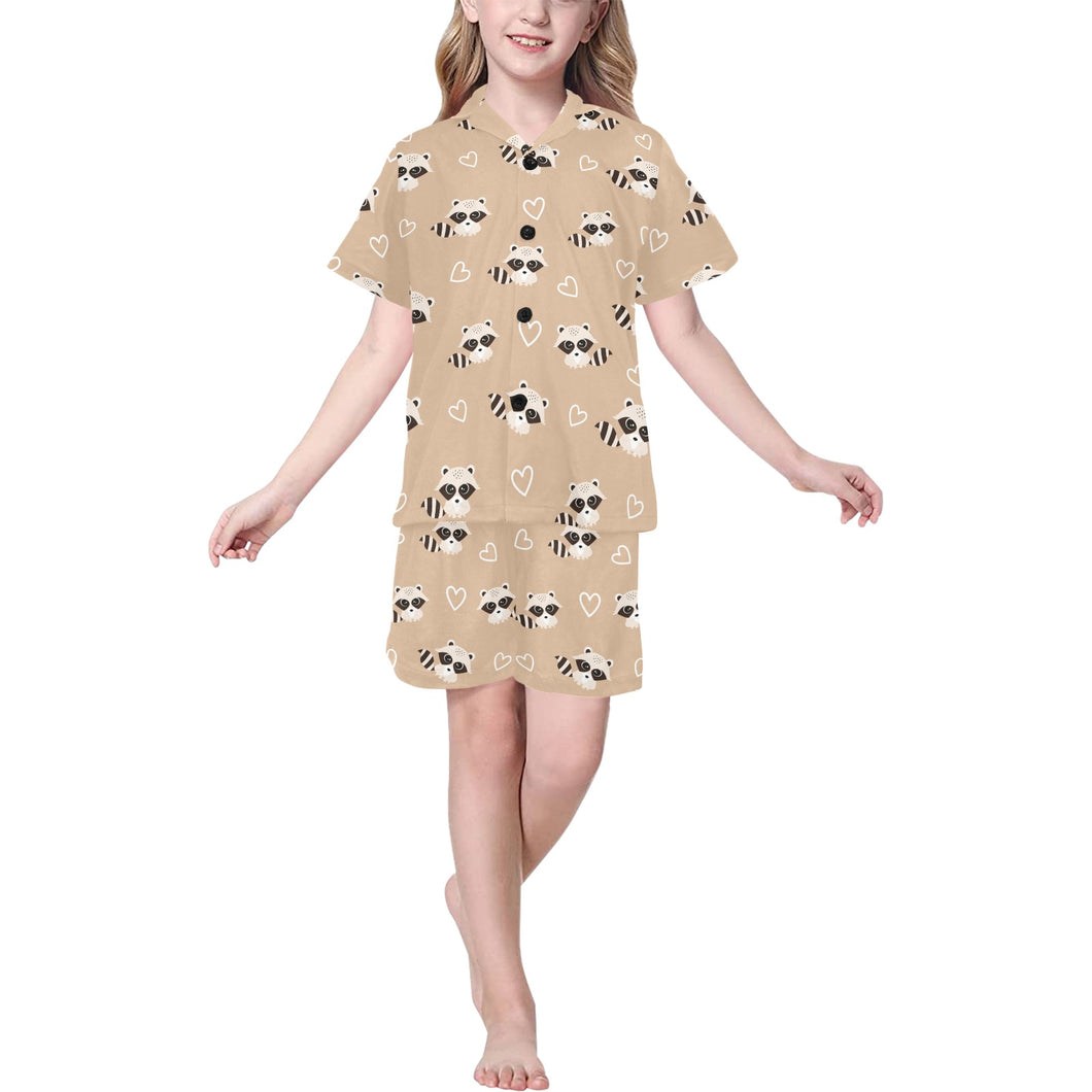 Cute raccoon heart pattern Kids' Boys' Girls' V-Neck Short Pajama Set