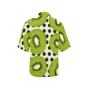 kiwi black dot background Women's All Over Print Hawaiian Shirt