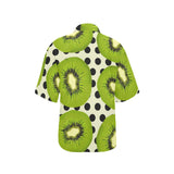 kiwi black dot background Women's All Over Print Hawaiian Shirt