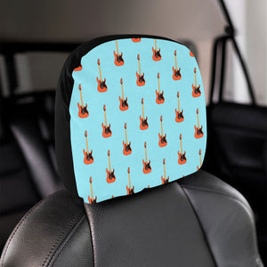 electric guitar pattern light blue background Car Headrest Cover
