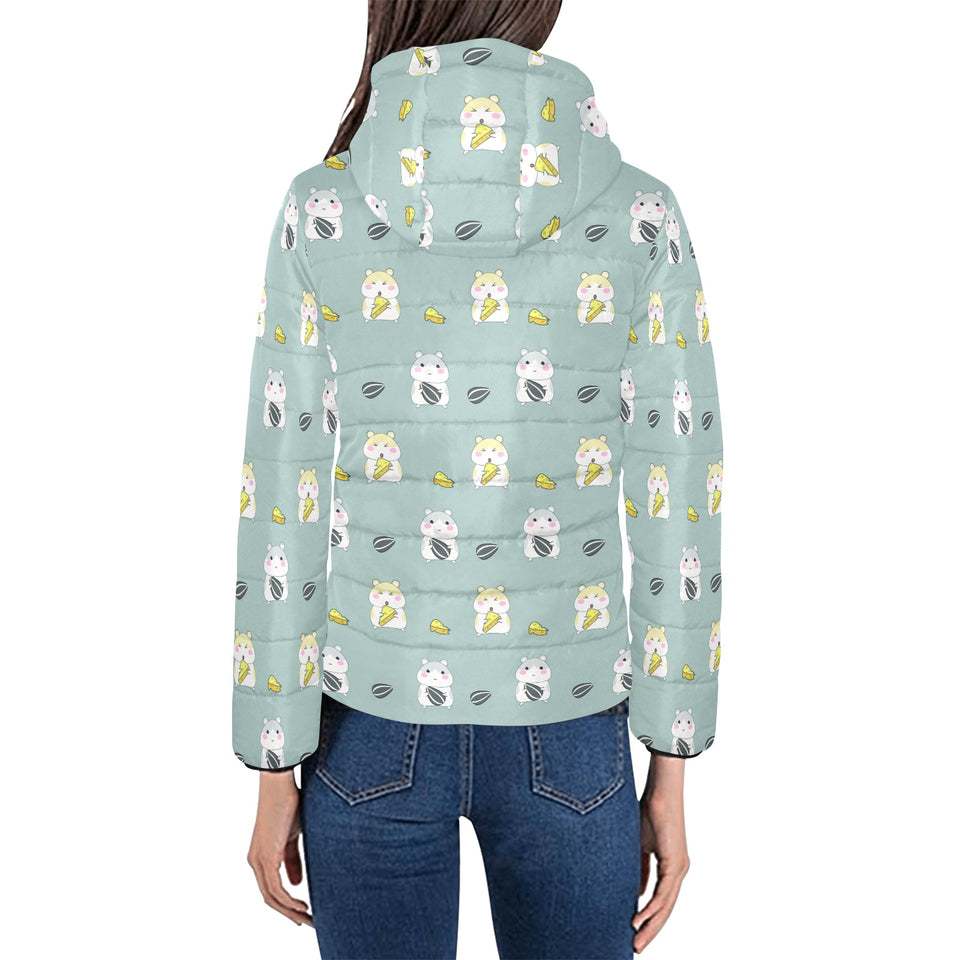 Cute hamster cheese pattern Women's Padded Hooded Jacket