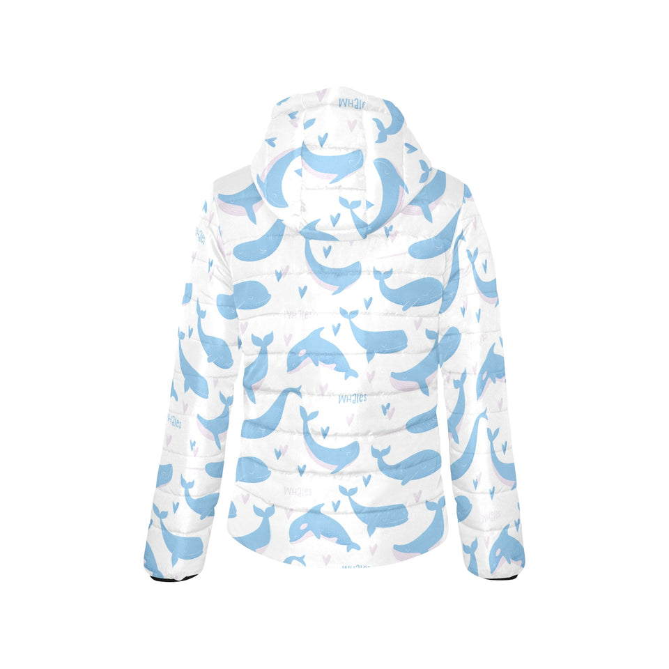 Blue whale pattern Women's Padded Hooded Jacket