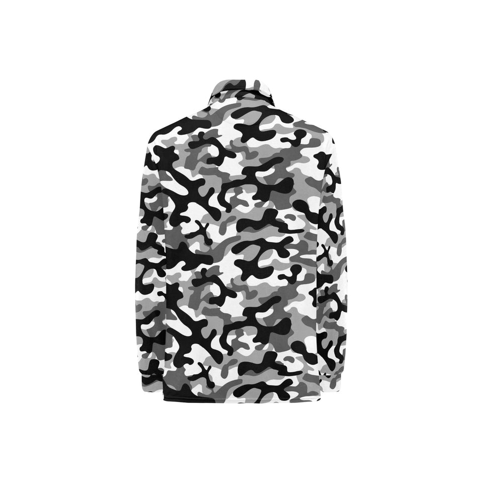 Black white camouflage pattern Women's Long Sleeve Polo Shirt